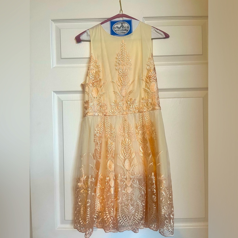 Beautiful cream dress with pale peach embroidered stitching. Worn once.